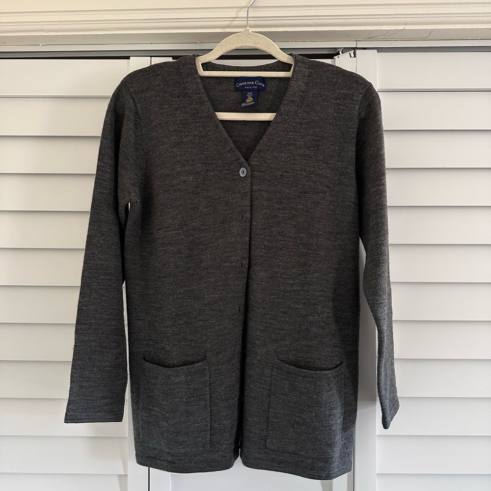 Wool Charter Club Dark Gray Cardigan Sweater